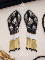 Dhyama - The Black Beauty - Cutdana And Beads Hand Embroidered Earrings