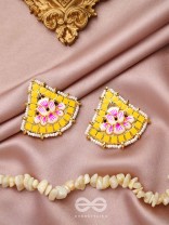 The Lotus Temple- Enamelled Statement Stud Earrings(Cadmium Yellow) 