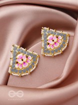 The Lotus Temple- Enamelled Statement Stud Earrings(Fossil Gray)