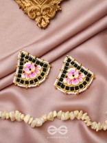 The Lotus Temple- Enamelled Statement Stud Earrings(Midnight Black)