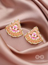 The Lotus Temple- Enamelled Statement Stud Earrings(Blush Pink)