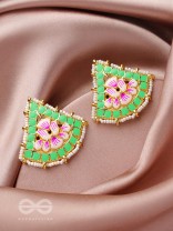 The Lotus Temple- Enamelled Statement Stud Earrings(Lime Green)