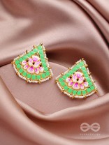 The Lotus Temple- Enamelled Statement Stud Earrings(Lime Green)