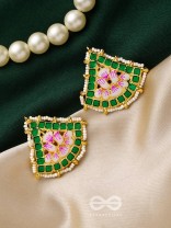 The Lotus Temple- Enamelled Statement Stud Earrings(Forest Green)