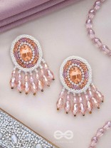 Praatika - The Pink Rose - Stone, Cutdana And Glass Drops Hand Embroidered Earrings