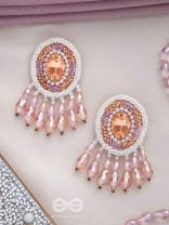 Praatika - The Pink Rose - Stone, Cutdana And Glass Drops Hand Embroidered Earrings