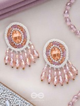 Praatika - The Pink Rose - Stone, Cutdana And Glass Drops Hand Embroidered Earrings