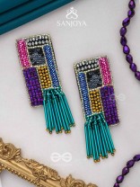 Srava- The Vibrant Waterfall- Beads and Bugle Glass Pipes Embroidered Earrings