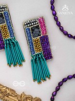 Srava- The Vibrant Waterfall- Beads and Bugle Glass Pipes Embroidered Earrings