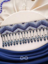 Adrisha - The Indigo Hills - Cutdana And Glass Drops Hand Embroidered Choker Neckpiece