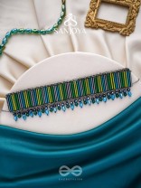 Vapraa- The Flower Bed- Glass Beads & Glass Drops Embroidered Choker Necklace