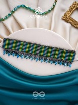 Vapraa- The Flower Bed- Glass Beads & Glass Drops Embroidered Choker Necklace