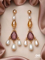 The Crystal Cascade- Golden Pearl Earrings