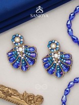 Vrikshagra- The Indigo Crown- Pearls, Beads & Sequins Embroidered Earrings