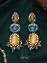 Sulokaneeya - Admirable Beauty - Stones, Glass Drops And Beads Hand Embroidered Earrings