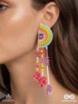 Vibhaasin - Decorated With Flowers- Stones & Sequins Hand Embroidered Earrings