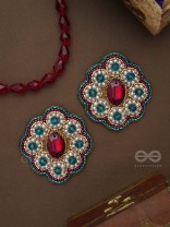 Stibhi - Treasures Of Ruby - Dabka, Stone And Beads Hand Embroidered Earrings