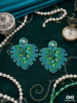 Parnin - The Verdant Leaf - Stones, Sequins And Cutdana Hand Embroidered Earrings