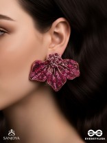 Prasthika- The Crimson Hibiscus- Sequins And Beads Embroidered Stud Earrings