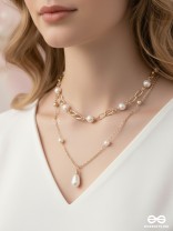 The Moonlit Path- Golden Layered Pearl Necklace With Anti-Tarnish Coating 