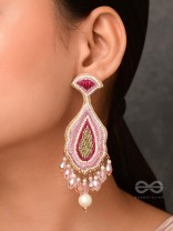 Vismaya - The Amazement - Dabka, Beads And Glass Drops Hand Embroidered Earrings