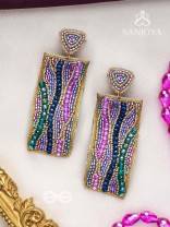 ABHIRAMA - THE BEAUTIFUL CANVAS - BEADED RECTANGLE EMBROIDERED EARRINGS ( MULTICOLOR )