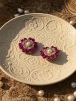 Padmaraga - The Pink Sapphire - Sequins, Beads And Cutdana Hand Embroidered Earrings