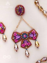 Shailaja - The Daughter Of The Mountain - Stone, Beads And Glass Drops Hand Embroidered Earrings