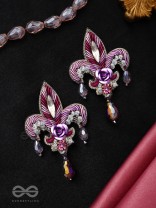 Abhinaya - The Dramatic Drop - Stones, Dabka And Glass Drops Hand Embroidered Earrings