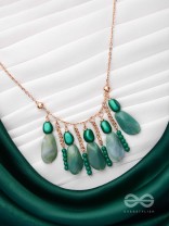 Nature's Emerald Paradise- Golden Playful Neckpiece With Anti-Tarnish Coating 