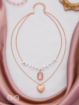 A Pink Heartscape- Boho Multilayered Neckpiece With Anti-Tarnish Coating 