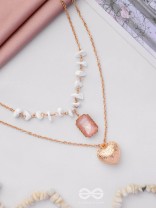 A Pink Heartscape- Boho Multilayered Neckpiece With Anti-Tarnish Coating 