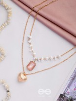 A Pink Heartscape- Boho Multilayered Neckpiece With Anti-Tarnish Coating 