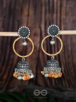 THE SUNFLOWER DELIGHT - OXIDISED EMBELLISHED JHUMKA EARRINGS