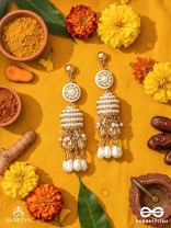 Aindava - The Moonlit Orbits - Stones, Beads And Pearl Drops Hand Embroidered Earrings