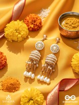 Aindava - The Moonlit Orbits - Stones, Beads And Pearl Drops Hand Embroidered Earrings