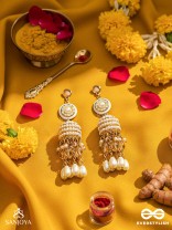 Aindava - The Moonlit Orbits - Stones, Beads And Pearl Drops Hand Embroidered Earrings