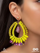 Atidah - Blazing Fierce - Beads And Cutdana Hand Embroidered Earrings (Yellow & Purple)
