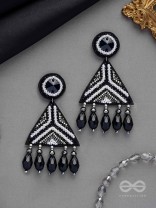 Shwetaka - The Gleaming Night - Stone, Beads And Glass Drops Hand Embroidered Earrings (Black & White)