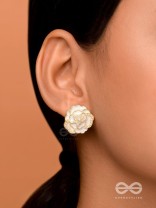DEW DROPPED PEONIES - GOLDEN ENAMELLED STUDS (WHITE)