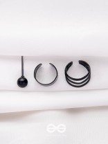 THE PERFECT TRIO - TWO EARCUFF & ONE STUD (ONE EAR) (BLACK)