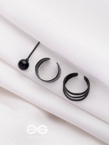 THE PERFECT TRIO - TWO EARCUFF & ONE STUD (ONE EAR) (BLACK)