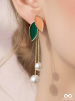 ALWAYS AN ANGEL - PEARL & ENAMELLED EAR JACKETS (GOLD AND GREEN)