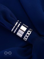 BANDS N CHAINS- SET OF 3 ADJUSTABLE SILVER RINGS