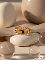 ENVELOPED IN HEARTS - GOLDEN STATEMENT RING (BLACK)
