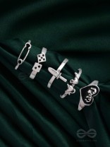 ALL ABOUT LOVE AND WAR - SET OF 5 SILVER RINGS