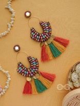 Kalatmaka - The Artistic Aura - Resham, Beads And Coins Hand Embroidered Earrings