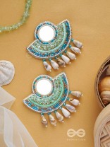 Sagarini - The Aquatic Gleam - Mirror, Sequins, Shell Drop And Beads Hand Embroidered Earrings (Blue)