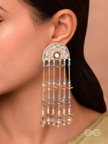 Ambudhara - The Rainstream - Sequins, Beads And Mirror Hand Embroidered Earrings (Blue & Gold)