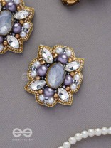 CHANDRAVALLI - THE SMOKY MOON - STONE, PEARLS AND BEADS EMBROIDERED EARRINGS (GRAY)